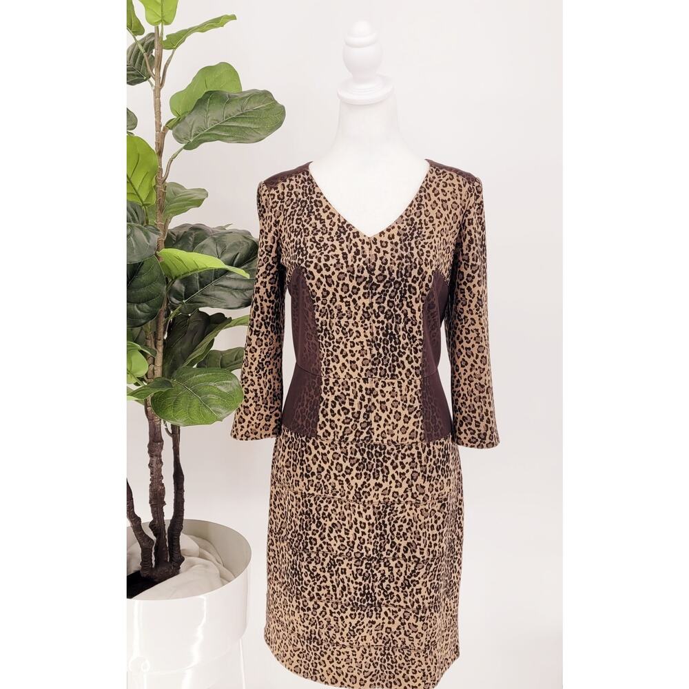 Antonio Melani Womens Leopard Print Lined Sparkle Knee Length Sheath Dress Sz 6